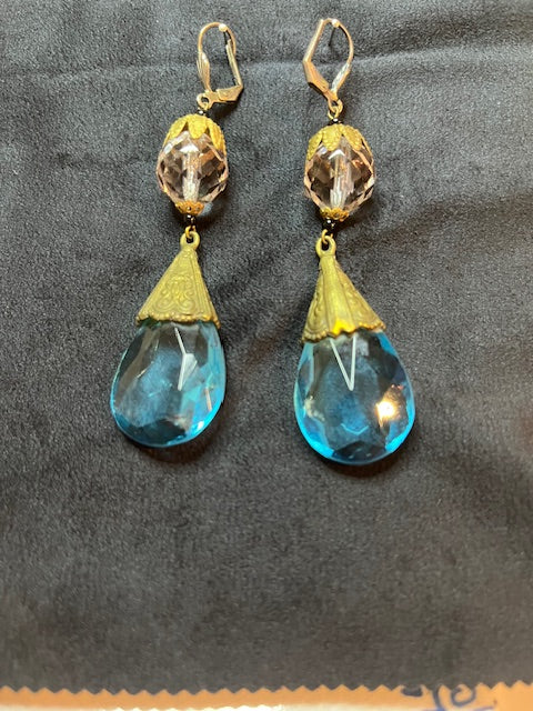 Vintage Art Deco- Czech Glass Large drop earrings