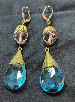 Vintage Art Deco- Czech Glass Large drop earrings