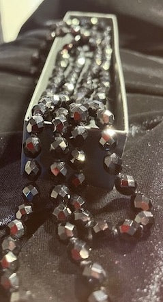 Vintage Necklace Long Hexagonal Black Beaded Necklace
