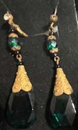 Art Deco green pear shaped Czech faceted drops